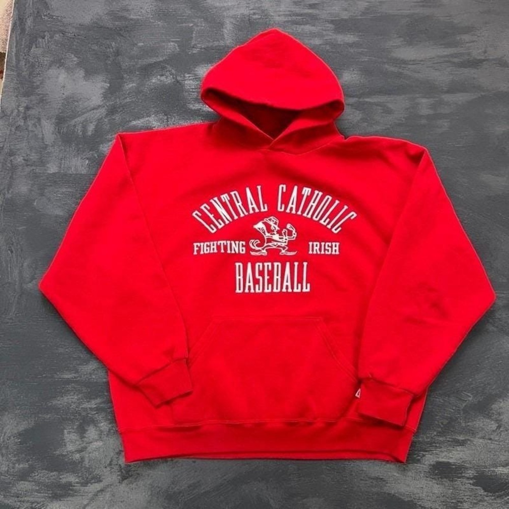 Vintage Russell Atheltic Hoodie Mens XL Red 90s central catholic fighting irish